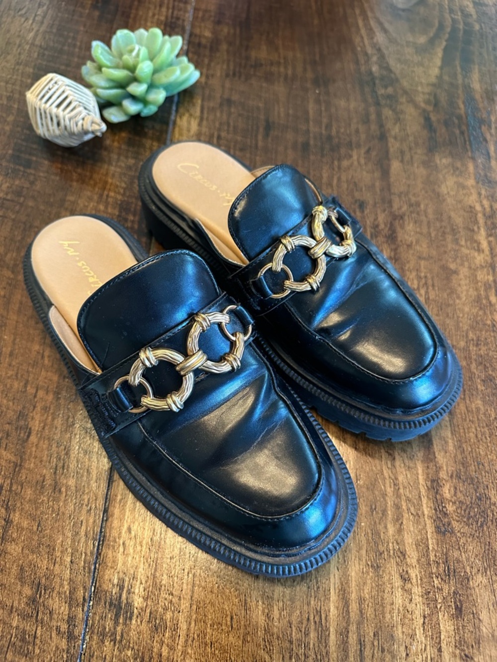 Circus NY by Sam Edelman | Slip-On Loafers - Black, Gold Buckle Detail- Size 7.5